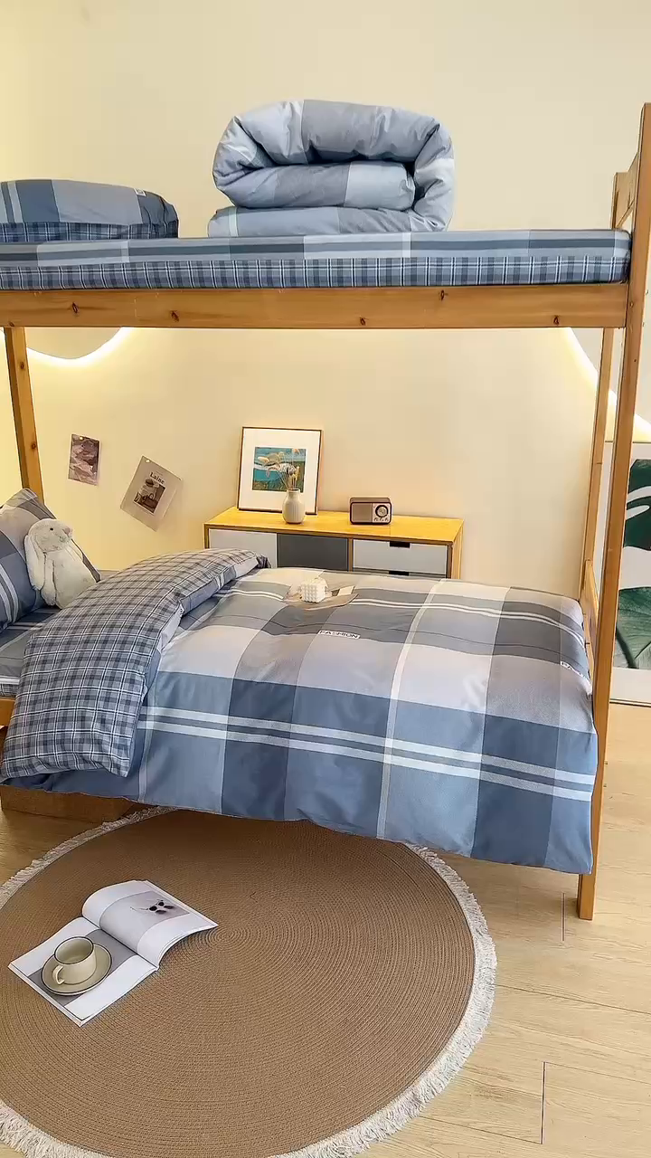 91家纺网 家纺一手货源 找家纺 水妙家纺 2025新款A类全棉拉链床垫套三件套纯棉学生上下铺全包床垫保护套三件套 可订制 床垫套安德鲁-蓝