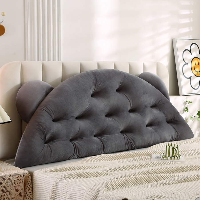 91家纺网 家纺一手货源 找家纺 永光家居 2025新款熊耳朵靠枕 床头靠垫抱枕榻榻米软包 （专利款 不供多多） 熊耳 灰