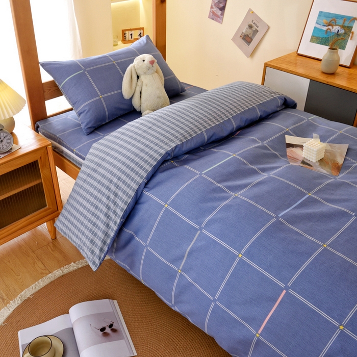 91家纺网 家纺一手货源 找家纺 水妙家纺 2025新款A类全棉拉链床垫套三件套纯棉学生上下铺全包床垫保护套三件套 可订制 床垫套念初-蓝