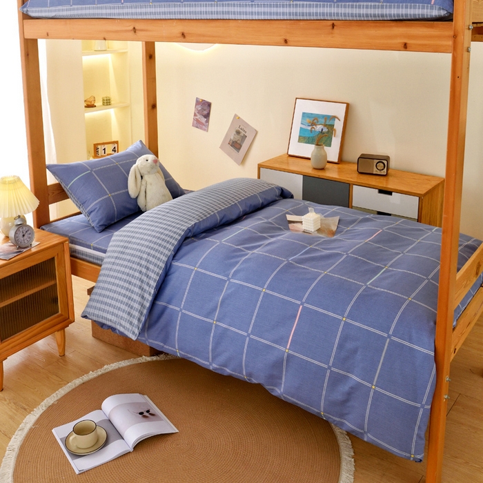 91家纺网 家纺一手货源 找家纺 水妙家纺 2025新款A类全棉拉链床垫套三件套纯棉学生上下铺全包床垫保护套三件套 可订制 床垫套念初-蓝