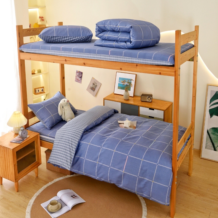 91家纺网 家纺一手货源 找家纺 水妙家纺 2025新款A类全棉拉链床垫套三件套纯棉学生上下铺全包床垫保护套三件套 可订制 床垫套念初-蓝