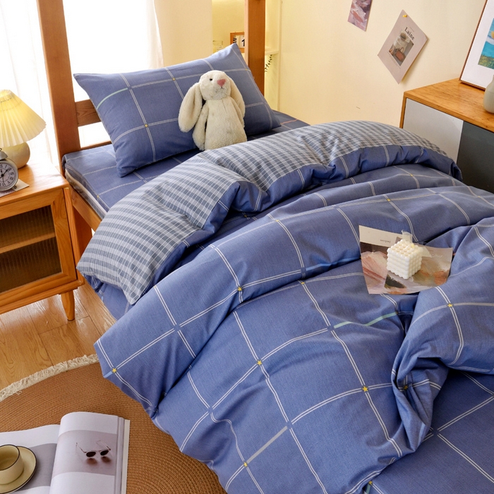 91家纺网 家纺一手货源 找家纺 水妙家纺 2025新款A类全棉拉链床垫套三件套纯棉学生上下铺全包床垫保护套三件套 可订制 床垫套念初-蓝