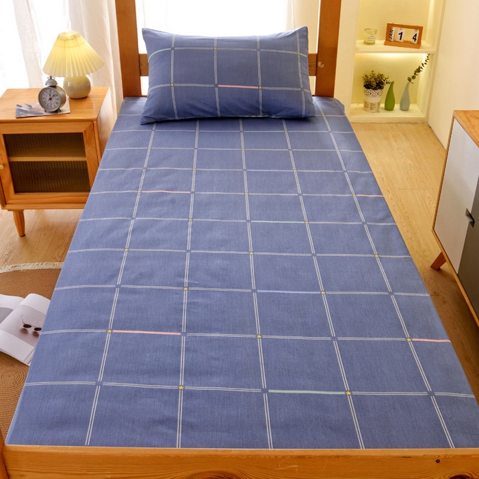 91家纺网 家纺一手货源 找家纺 水妙家纺 2025新款A类全棉拉链床垫套三件套纯棉学生上下铺全包床垫保护套三件套 可订制 床垫套念初-蓝