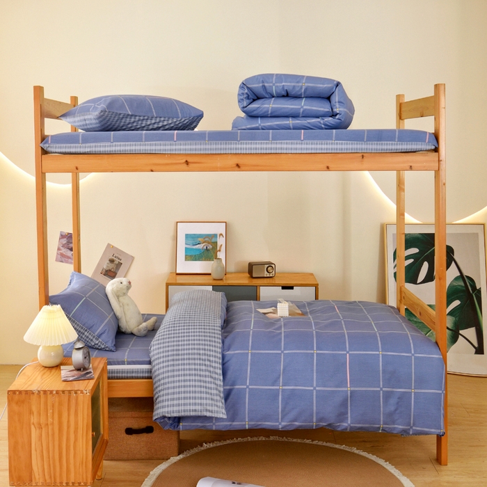 91家纺网 家纺一手货源 找家纺 水妙家纺 2025新款A类全棉拉链床垫套三件套纯棉学生上下铺全包床垫保护套三件套 可订制 床垫套念初-蓝