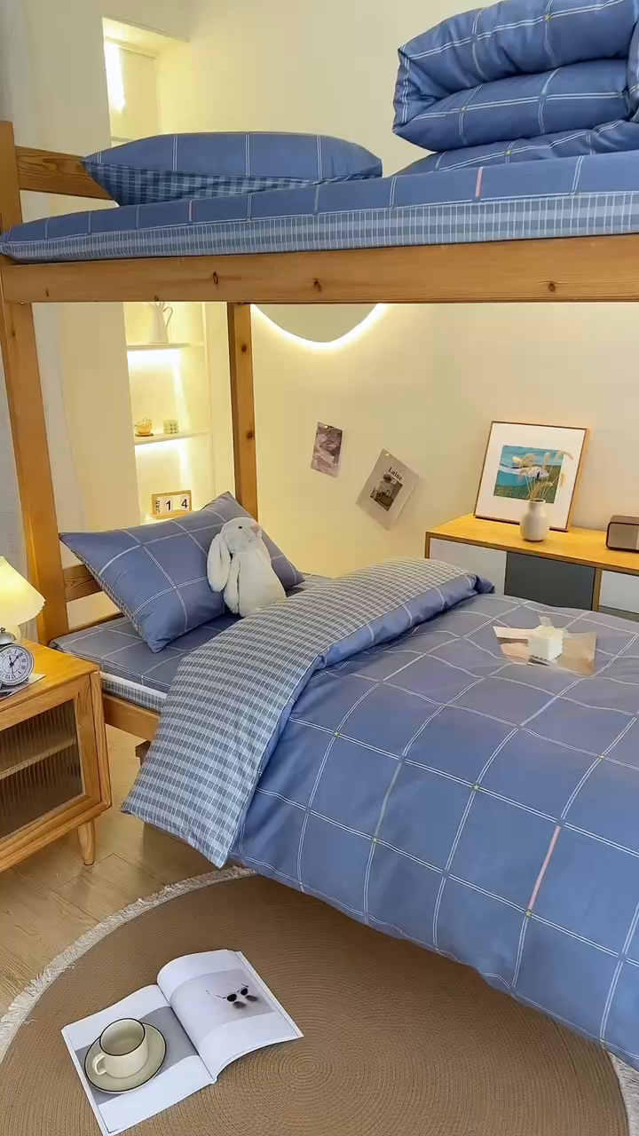 91家纺网 家纺一手货源 找家纺 水妙家纺 2025新款A类全棉拉链床垫套三件套纯棉学生上下铺全包床垫保护套三件套 可订制 床垫套念初-蓝