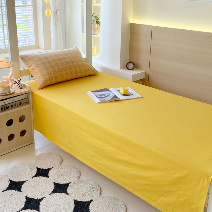 91家纺网 家纺一手货源 找家纺 春皖家纺 2025春夏新款AB版全棉纯棉色织水洗棉学生三件套六件套 素雅-黄条