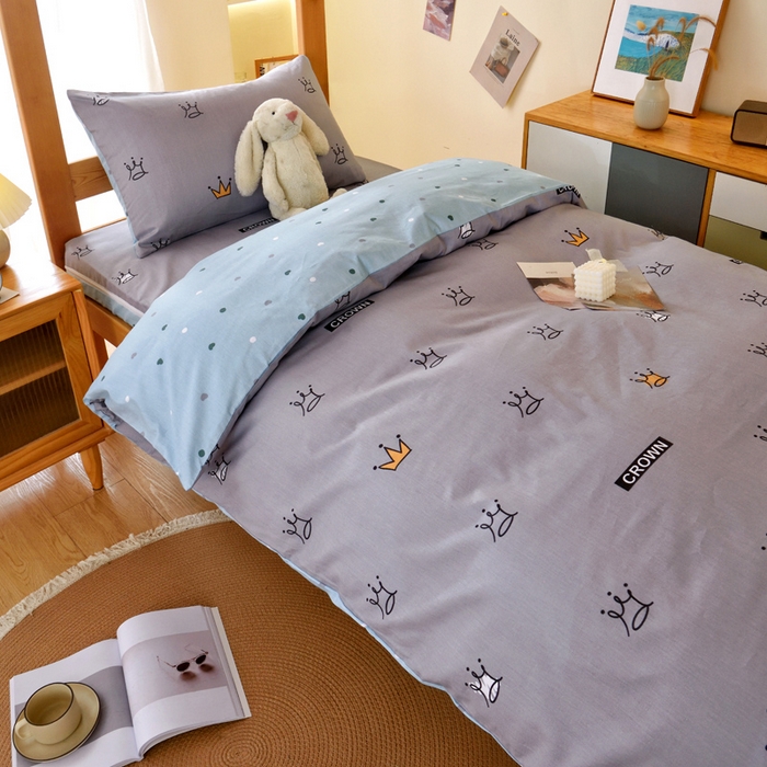 91家纺网 家纺一手货源 找家纺 水妙家纺 2025年新款A类全棉纯棉学生宿舍上下铺床垫套六件套三件套 床垫套星耀皇冠-灰