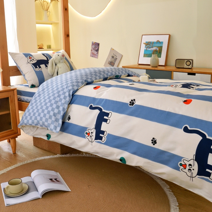 91家纺网 家纺一手货源 找家纺 水妙家纺 2025年新款A类全棉纯棉学生宿舍上下铺床垫套六件套三件套 床垫套猫达人