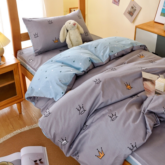 91家纺网 家纺一手货源 找家纺 水妙家纺 2025年新款A类全棉纯棉学生宿舍上下铺床垫套六件套三件套 床垫套星耀皇冠-灰