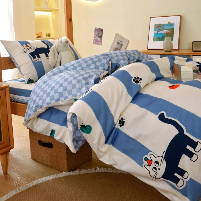 水妙家纺 2025年新款A类全棉纯棉学生宿舍上下铺床垫套六件套三件套 床垫套猫达人