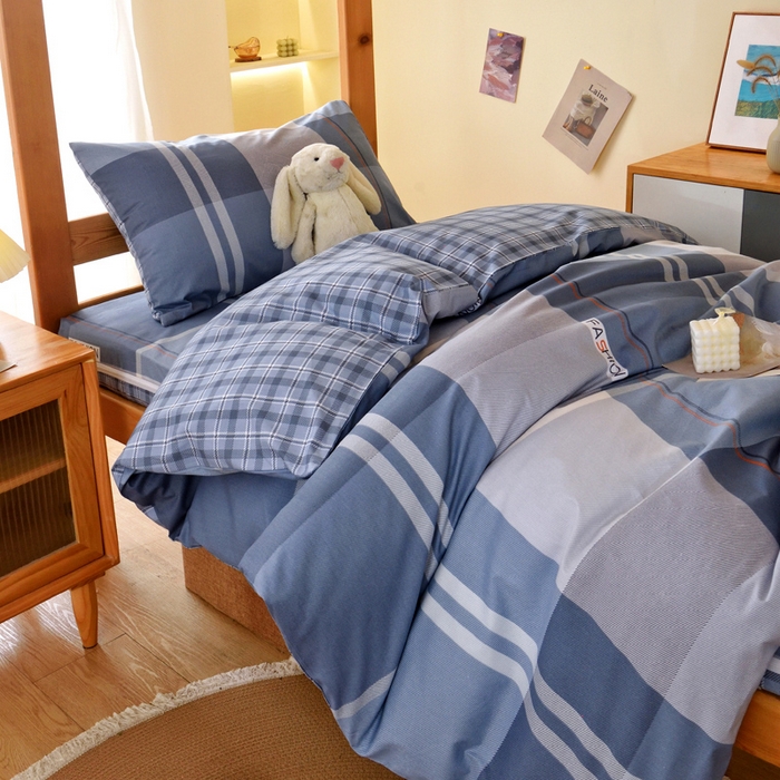 91家纺网 家纺一手货源 找家纺 水妙家纺 2025年新款A类全棉纯棉学生宿舍上下铺床垫套六件套三件套 床垫套安德鲁-蓝