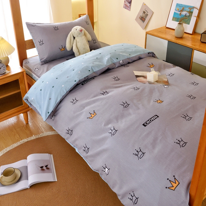 91家纺网 家纺一手货源 找家纺 水妙家纺 2025年新款A类全棉纯棉学生宿舍上下铺床垫套六件套三件套 床垫套星耀皇冠-灰