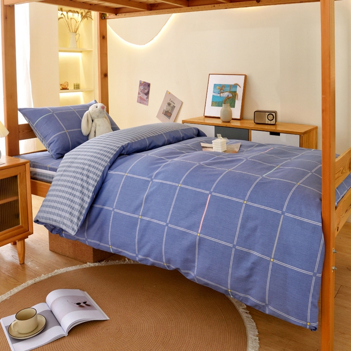 91家纺网 家纺一手货源 找家纺 水妙家纺 2025年新款A类全棉纯棉学生宿舍上下铺床垫套六件套三件套 床垫套念初-蓝