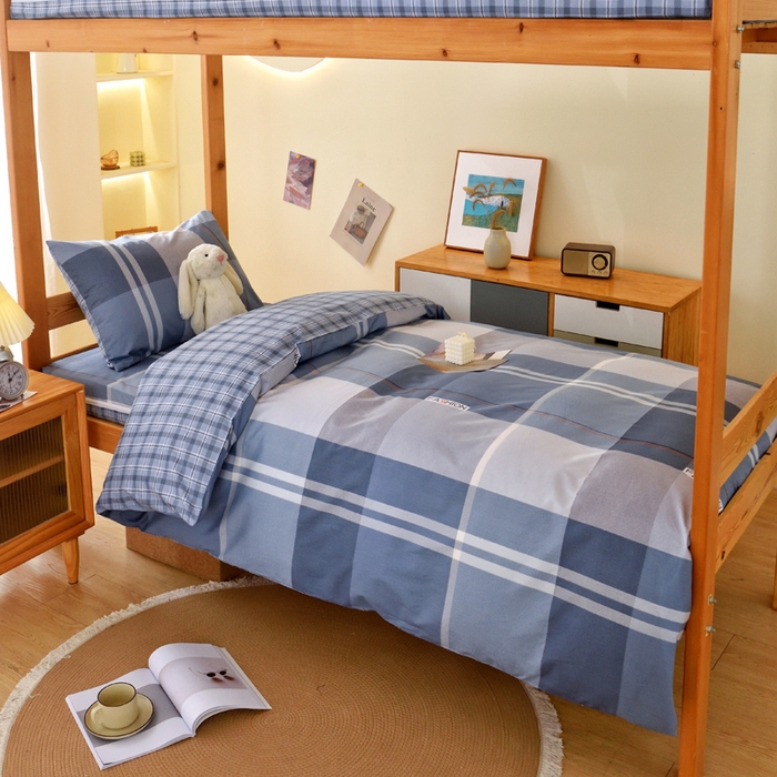 91家纺网 家纺一手货源 找家纺 水妙家纺 2025年新款A类全棉纯棉学生宿舍上下铺床垫套六件套三件套 床垫套安德鲁-蓝