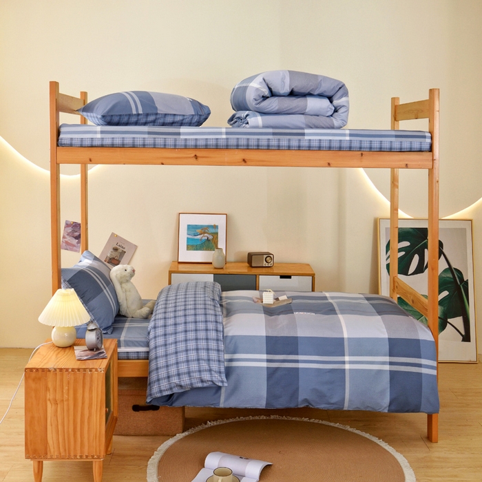 91家纺网 家纺一手货源 找家纺 水妙家纺 2025年新款A类全棉纯棉学生宿舍上下铺床垫套六件套三件套 床垫套安德鲁-蓝