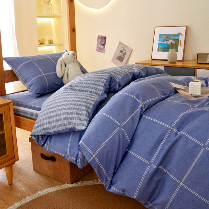 水妙家纺 2025年新款A类全棉纯棉学生宿舍上下铺床垫套六件套三件套 床垫套念初-蓝