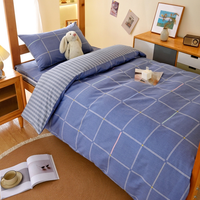 91家纺网 家纺一手货源 找家纺 水妙家纺 2025年新款A类全棉纯棉学生宿舍上下铺床垫套六件套三件套 床垫套念初-蓝