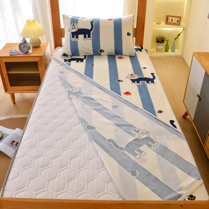 91家纺网 家纺一手货源 找家纺 水妙家纺 2025年新款A类全棉纯棉学生宿舍上下铺床垫套六件套三件套 床垫套猫达人