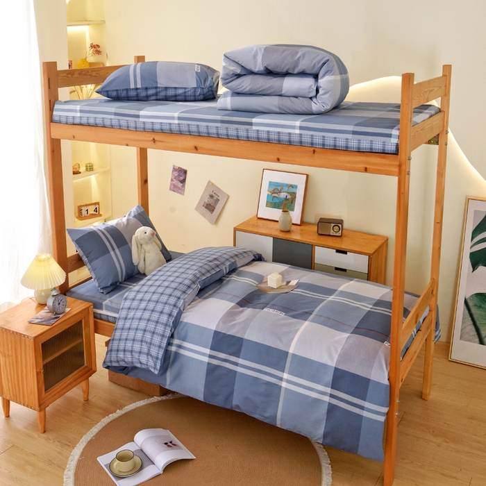 91家纺网 家纺一手货源 找家纺 水妙家纺 2025年新款A类全棉纯棉学生宿舍上下铺床垫套六件套三件套 床垫套安德鲁-蓝