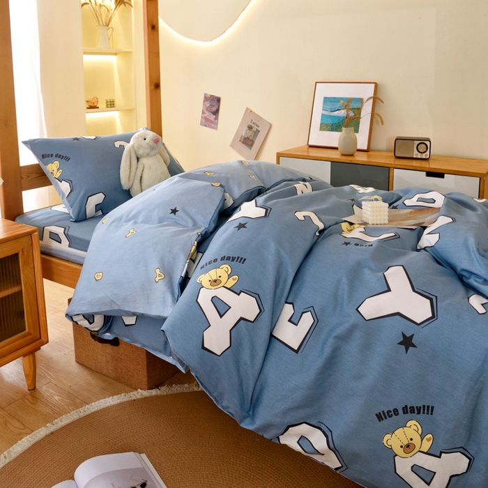 水妙家纺 2025年新款A类全棉纯棉学生宿舍上下铺床垫套六件套三件套 床垫套布格熊-蓝