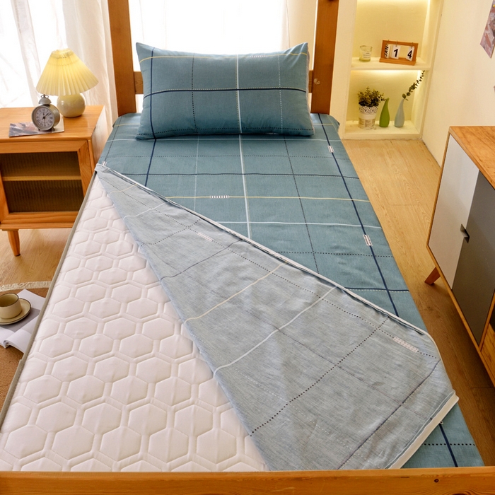 91家纺网 家纺一手货源 找家纺 水妙家纺 2025年新款A类全棉纯棉学生宿舍上下铺床垫套六件套三件套 床垫套宇格-蓝