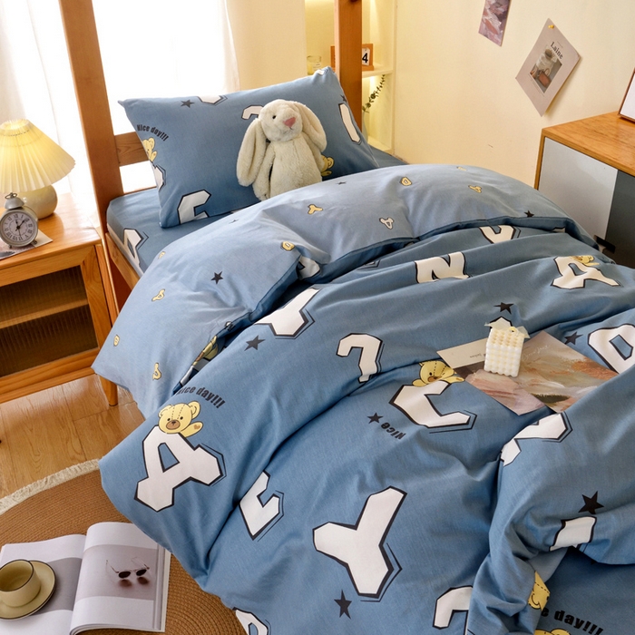 91家纺网 家纺一手货源 找家纺 水妙家纺 2025年新款A类全棉纯棉学生宿舍上下铺床垫套六件套三件套 床垫套布格熊-蓝