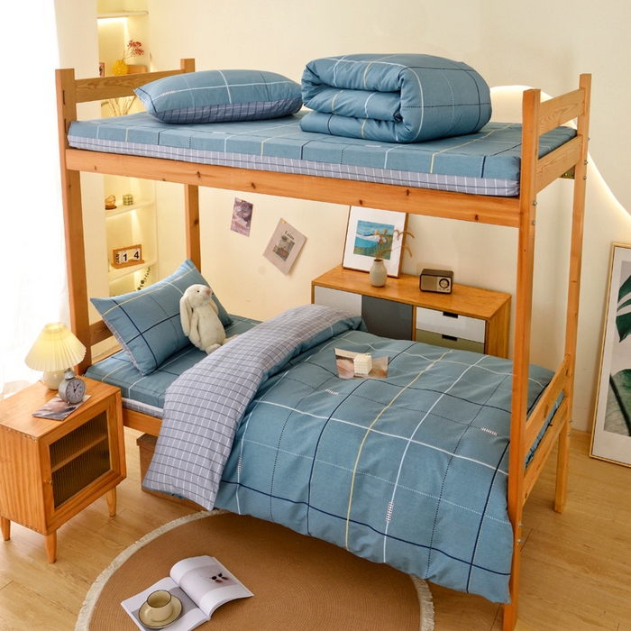 91家纺网 家纺一手货源 找家纺 水妙家纺 2025年新款A类全棉纯棉学生宿舍上下铺床垫套六件套三件套 床垫套宇格-蓝