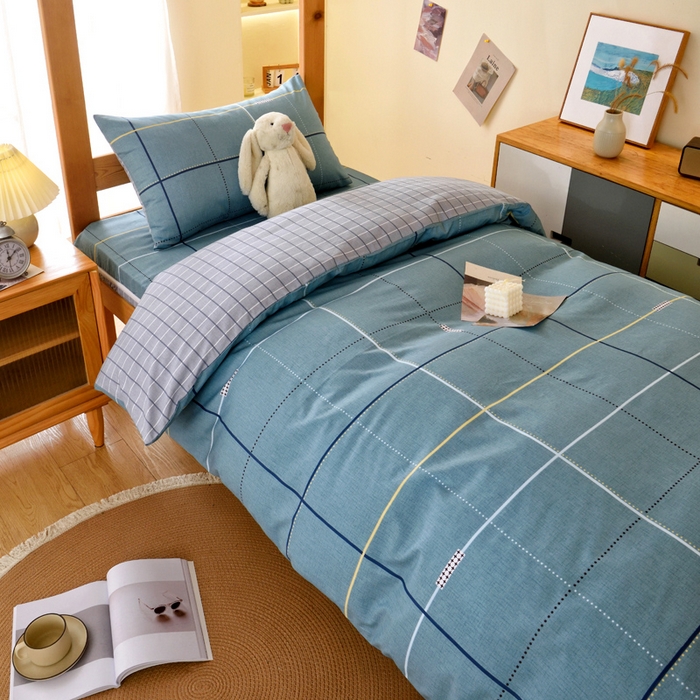 91家纺网 家纺一手货源 找家纺 水妙家纺 2025年新款A类全棉纯棉学生宿舍上下铺床垫套六件套三件套 床垫套宇格-蓝