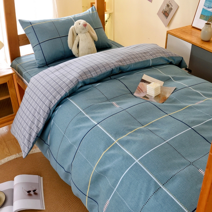 91家纺网 家纺一手货源 找家纺 水妙家纺 2025年新款A类全棉纯棉学生宿舍上下铺床垫套六件套三件套 床垫套宇格-蓝