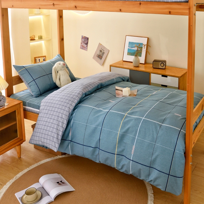91家纺网 家纺一手货源 找家纺 水妙家纺 2025年新款A类全棉纯棉学生宿舍上下铺床垫套六件套三件套 床垫套宇格-蓝