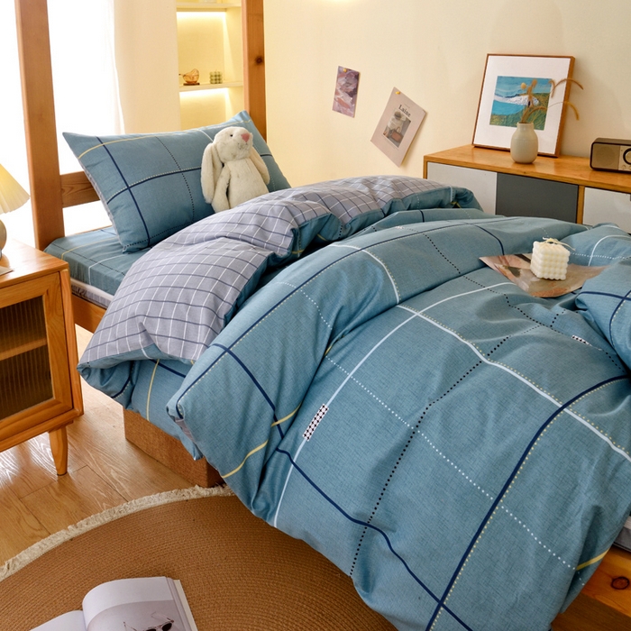 91家纺网 家纺一手货源 找家纺 水妙家纺 2025年新款A类全棉纯棉学生宿舍上下铺床垫套六件套三件套 床垫套宇格-蓝