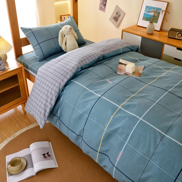 91家纺网 家纺一手货源 找家纺 水妙家纺 2025年新款A类全棉纯棉学生宿舍上下铺床垫套六件套三件套 床垫套宇格-蓝
