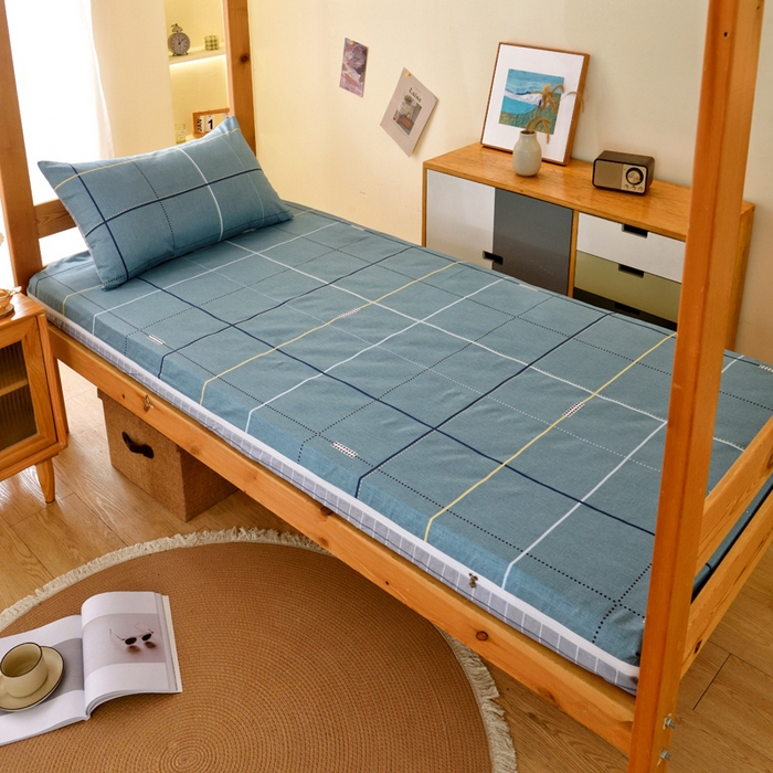 91家纺网 家纺一手货源 找家纺 水妙家纺 2025年新款A类全棉纯棉学生宿舍上下铺床垫套六件套三件套 床垫套宇格-蓝