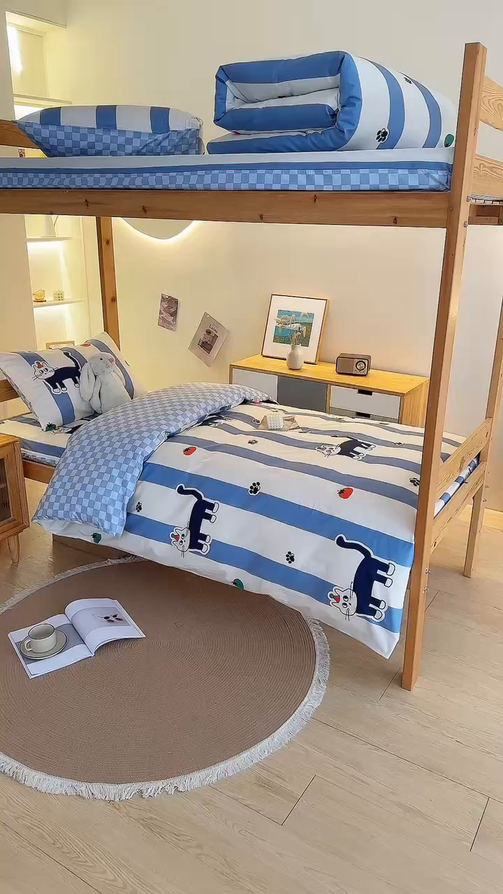 91家纺网 家纺一手货源 找家纺 水妙家纺 2025年新款A类全棉纯棉学生宿舍上下铺床垫套六件套三件套 床垫套猫达人