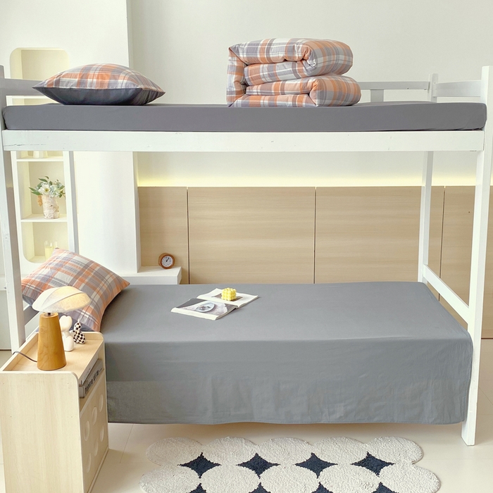 91家纺网 家纺一手货源 找家纺 春皖家纺 2025春夏新款AB版全棉纯棉色织水洗棉学生三件套六件套 素雅-莱恩