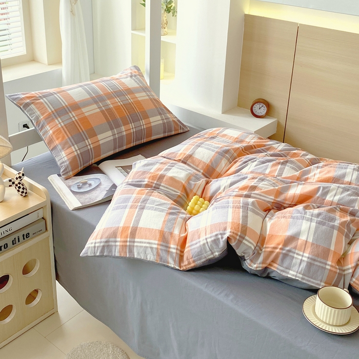 91家纺网 家纺一手货源 找家纺 春皖家纺 2025春夏新款AB版全棉纯棉色织水洗棉学生三件套六件套 素雅-莱恩