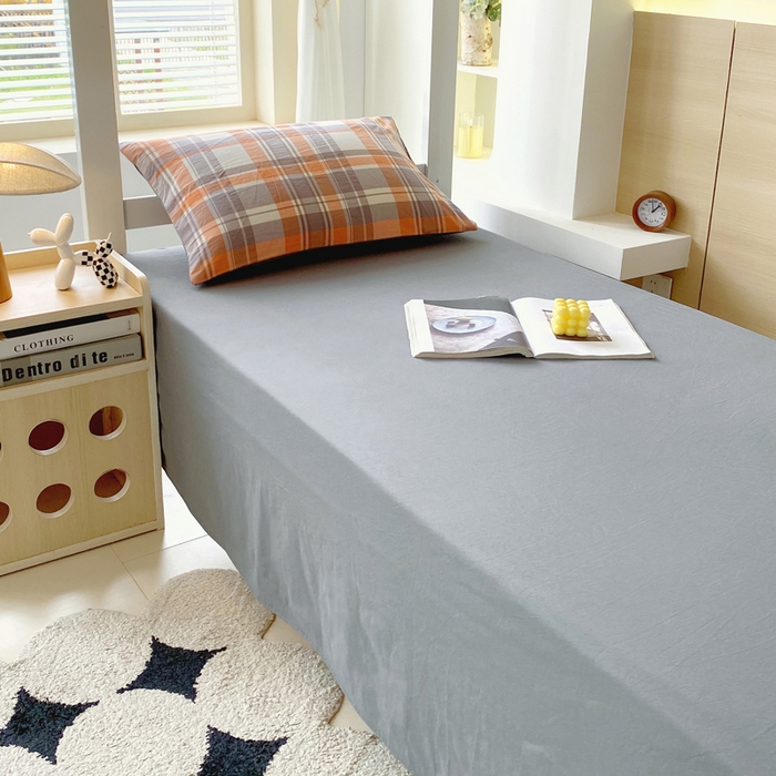 91家纺网 家纺一手货源 找家纺 春皖家纺 2025春夏新款AB版全棉纯棉色织水洗棉学生三件套六件套 素雅-莱恩