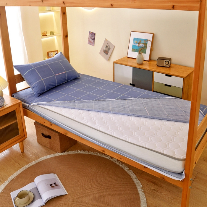 91家纺网 家纺一手货源 找家纺 水妙家纺 2025年新款A类全棉纯棉学生宿舍上下铺床垫套六件套三件套 床垫套念初-蓝