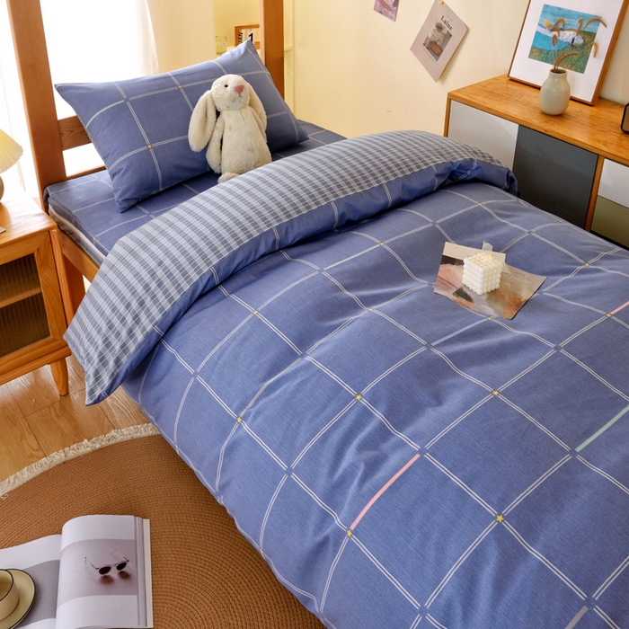 91家纺网 家纺一手货源 找家纺 水妙家纺 2025年新款A类全棉纯棉学生宿舍上下铺床垫套六件套三件套 床垫套念初-蓝