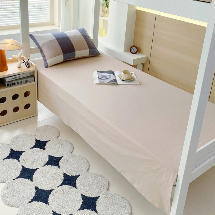 91家纺网 家纺一手货源 找家纺 春皖家纺 2025春夏新款AB版全棉纯棉色织水洗棉学生三件套六件套 素雅-蓝大格