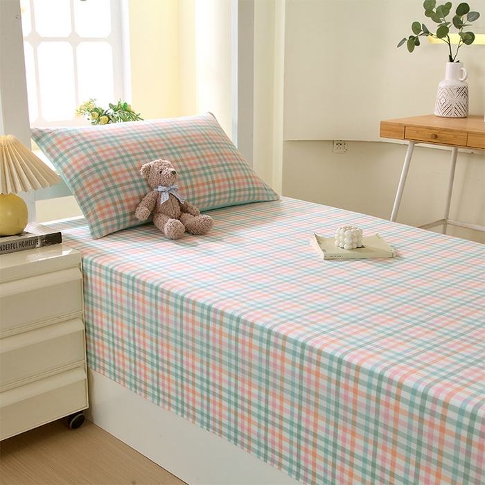 91家纺网 家纺一手货源 找家纺 春皖家纺 2025新款学生季全棉纯棉色织AB版水洗棉单品系列-单床单 床单单件 翠竹-绿格