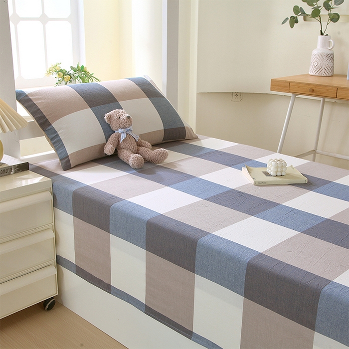 91家纺网 家纺一手货源 找家纺 （总）春皖家纺 2025新款学生季全棉纯棉色织AB版水洗棉单品系列-单床单 床单单件