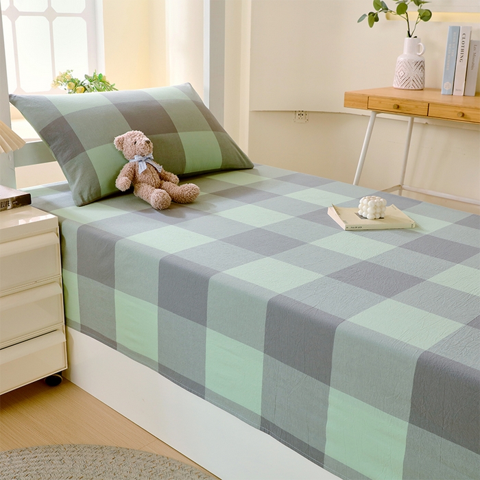 91家纺网 家纺一手货源 找家纺 （总）春皖家纺 2025新款学生季全棉纯棉色织AB版水洗棉单品系列-单床单 床单单件