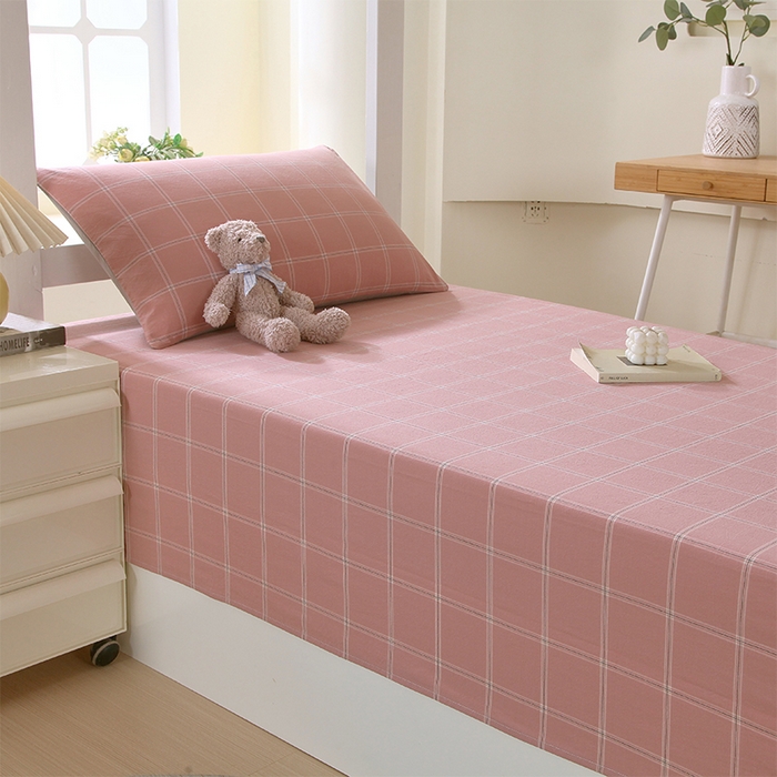 91家纺网 家纺一手货源 找家纺 （总）春皖家纺 2025新款学生季全棉纯棉色织AB版水洗棉单品系列-单床单 床单单件