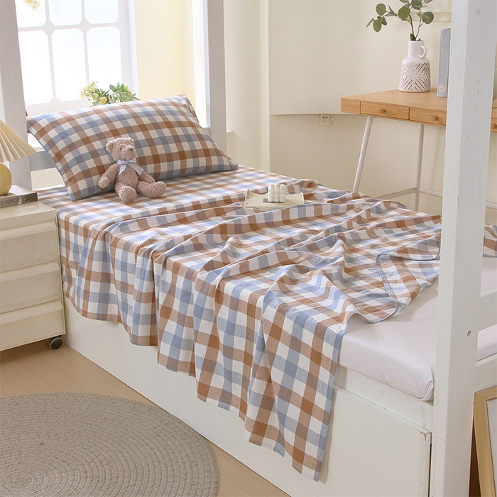 91家纺网 家纺一手货源 找家纺 春皖家纺 2025新款学生季全棉纯棉色织AB版水洗棉单品系列-单床单 床单单件 翠竹-彩格