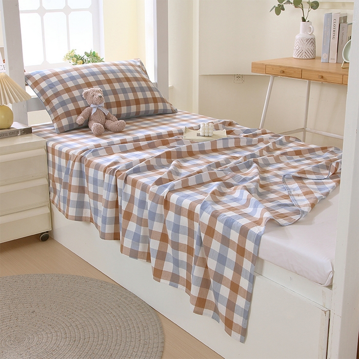 91家纺网 家纺一手货源 找家纺 春皖家纺 2025新款学生季全棉纯棉色织AB版水洗棉单品系列-单床单 床单单件 翠竹-彩格