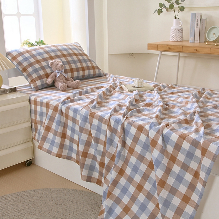 91家纺网 家纺一手货源 找家纺 春皖家纺 2025新款学生季全棉纯棉色织AB版水洗棉单品系列-单床单 床单单件 翠竹-彩格