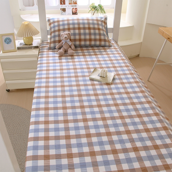 91家纺网 家纺一手货源 找家纺 春皖家纺 2025新款学生季全棉纯棉色织AB版水洗棉单品系列-单床单 床单单件 翠竹-彩格