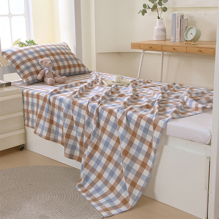 91家纺网 家纺一手货源 找家纺 春皖家纺 2025新款学生季全棉纯棉色织AB版水洗棉单品系列-单床单 床单单件 翠竹-彩格