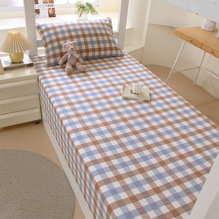 91家纺网 家纺一手货源 找家纺 春皖家纺 2025新款学生季全棉纯棉色织AB版水洗棉单品系列-单床单 床单单件 翠竹-彩格